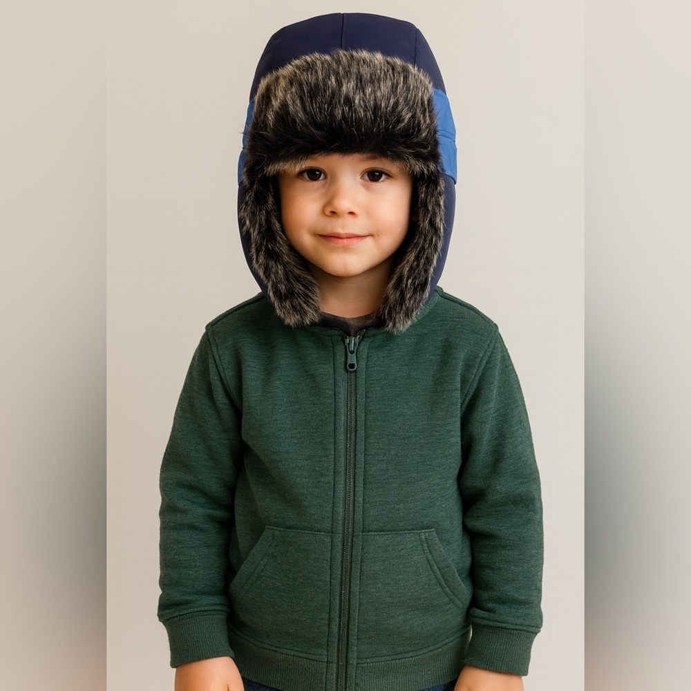 Kids Navy and Black Fur-Lined Hat